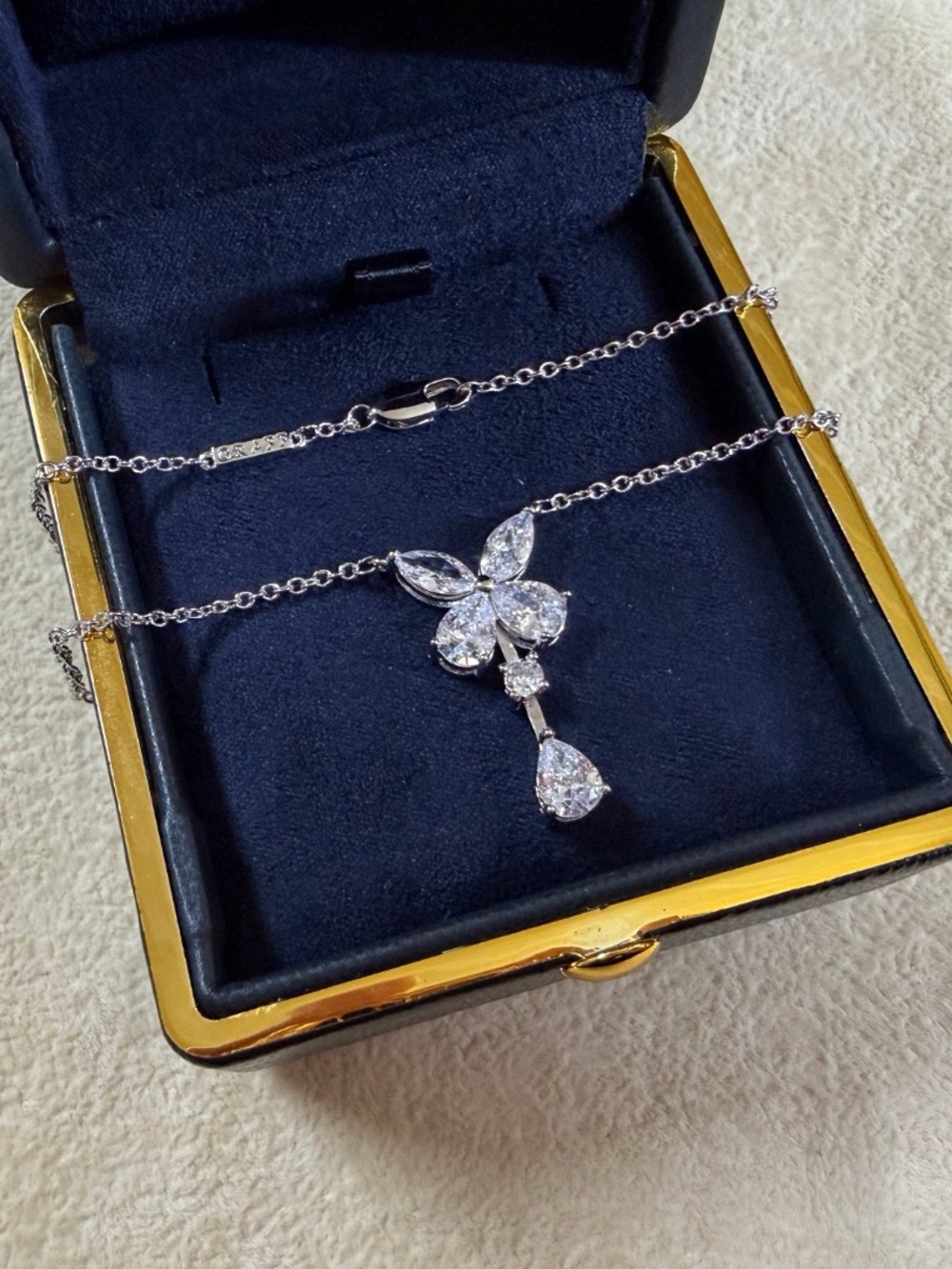 Sterling Silver White Crystal Drop Necklace